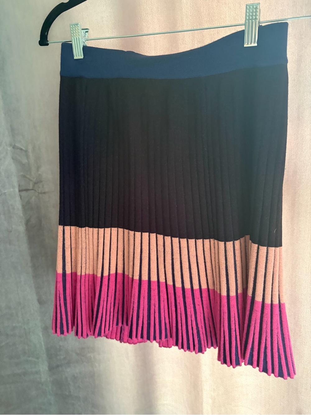 Pinko Navy Waistband Black Skirt with Bright Pink and Light Pink Stripes - Picture 2 of 3
